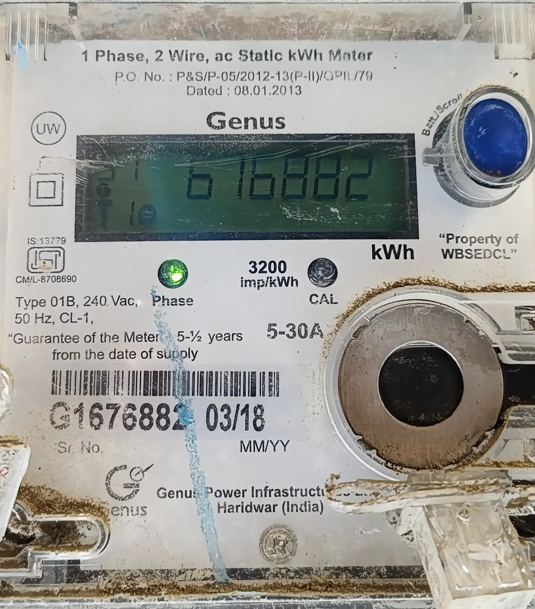 WBSEDCL electricity meter displaying kWh reading